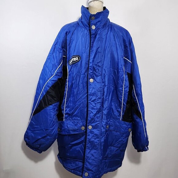 Errea Italia Men's SZ XL Blue Full Zip Pockets Quilted Lined Hood Winter Jacket - Picture 1 of 16